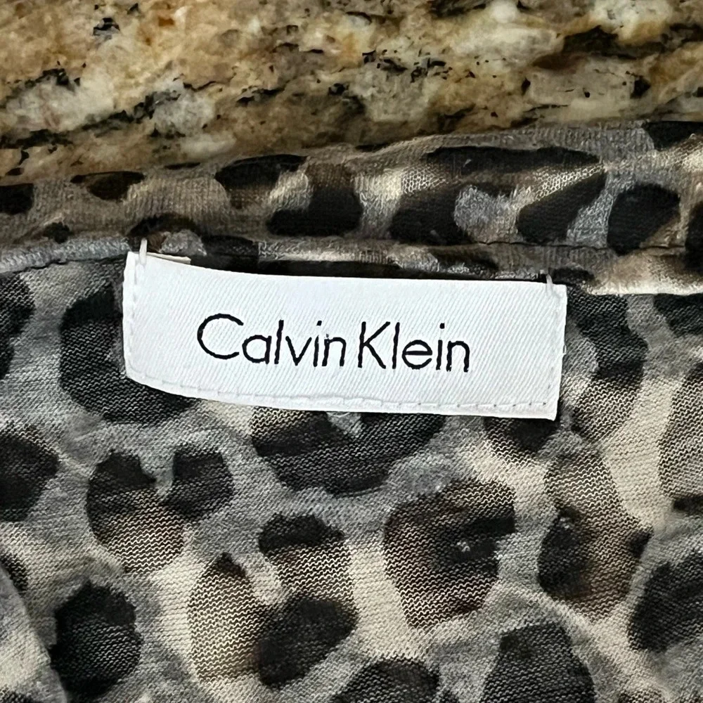 Calvin Klein Leopard Print Waterfall Cardigan L Animal Print Mob Wife Chic